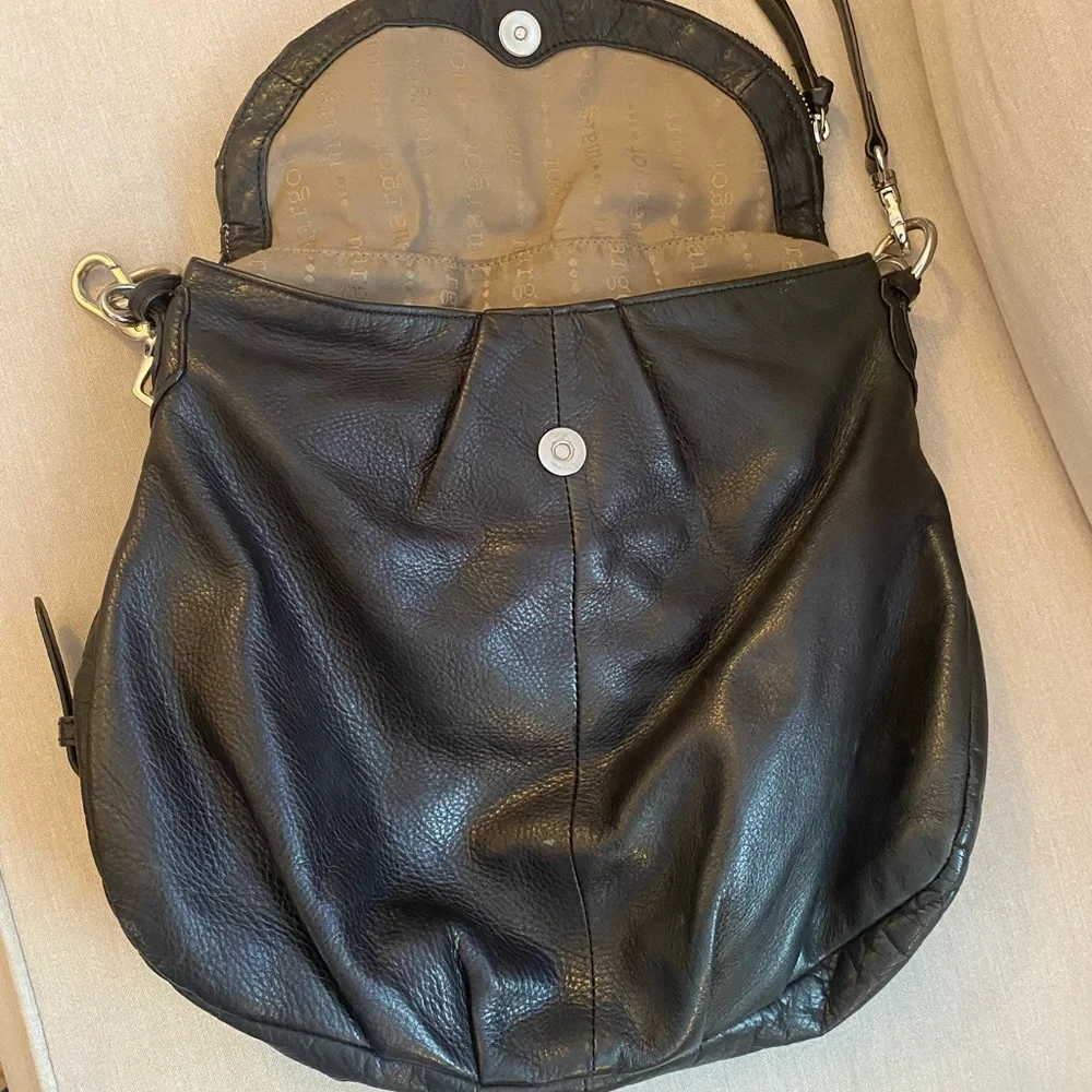 Margot Black Genuine Leather Crossbody Shoulder Handbag Snap Adjustable Strap